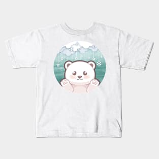 Cute cub polar bear say hi character design with snowflake background. Vector illustration Kids T-Shirt